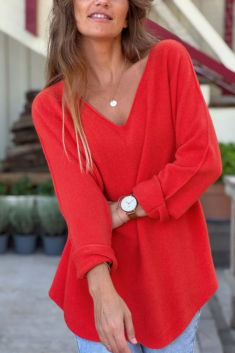 Pull moelleux tout doux orange sanguine col v