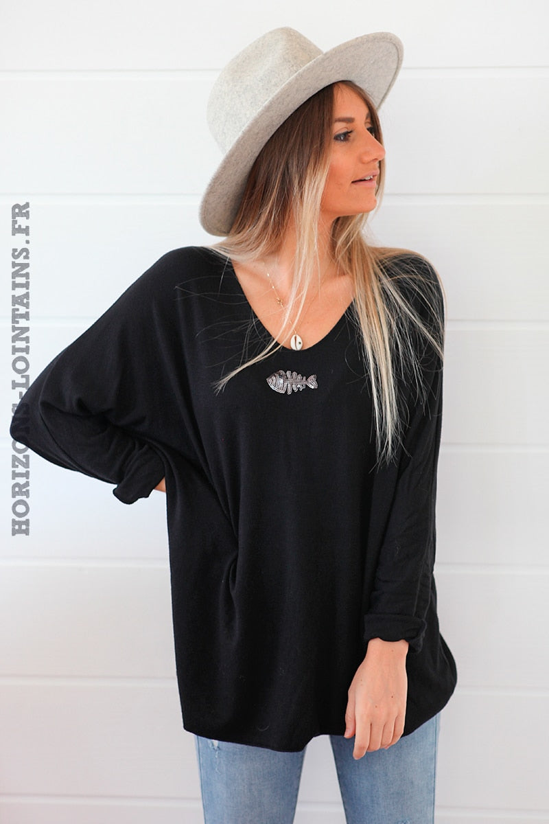 Jersey de pico de espina de pescado de lentejuelas negro