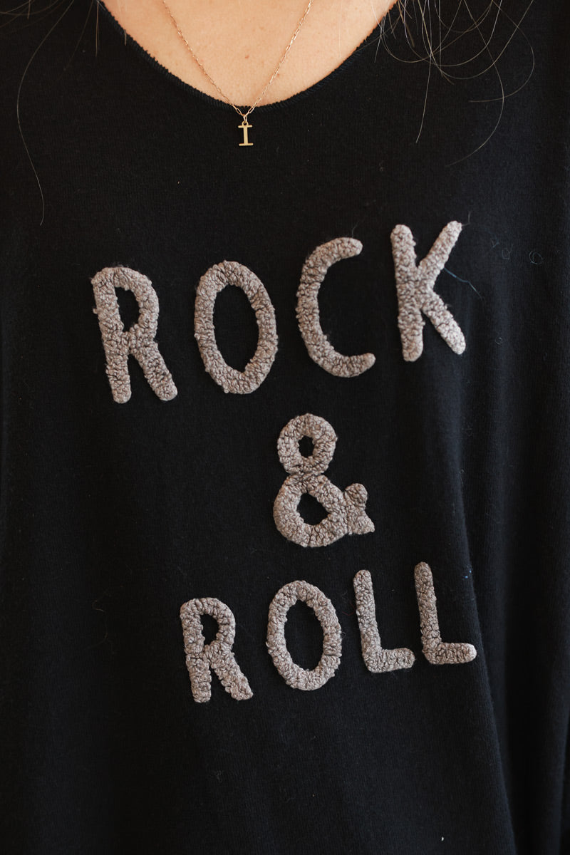 Suéter de rizo negro de jersey suave con efecto rock and roll