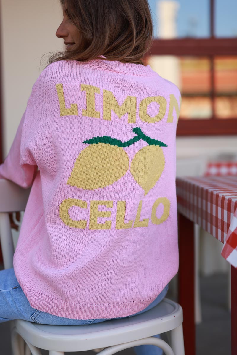 Pull rose en maille d'été coton mélangé Limoncello citrons