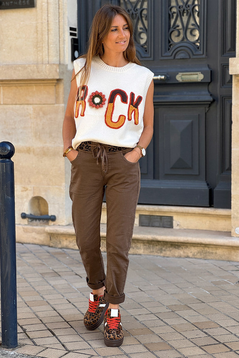 Cream ROCK Yarn Knit Boucle Sweater Vest