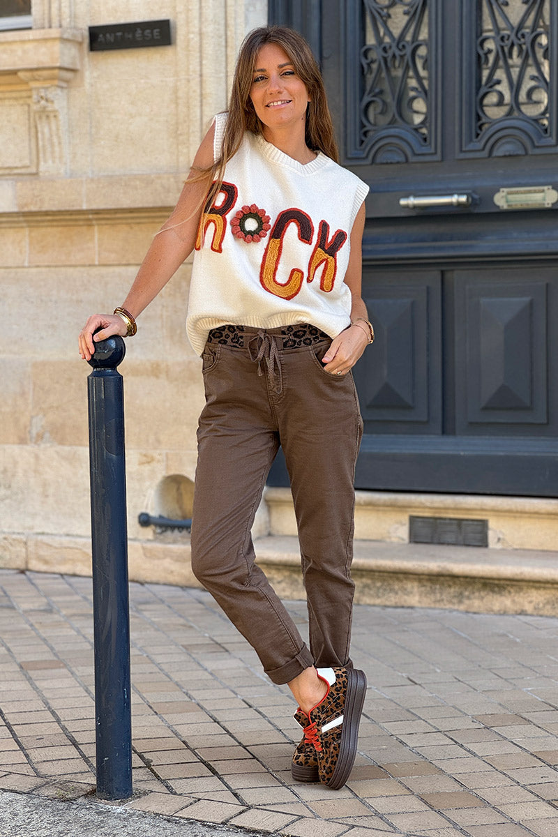 Cream ROCK Yarn Knit Boucle Sweater Vest