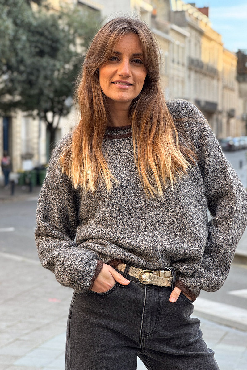 Pull tout doux et moelleux chiné noir et marron