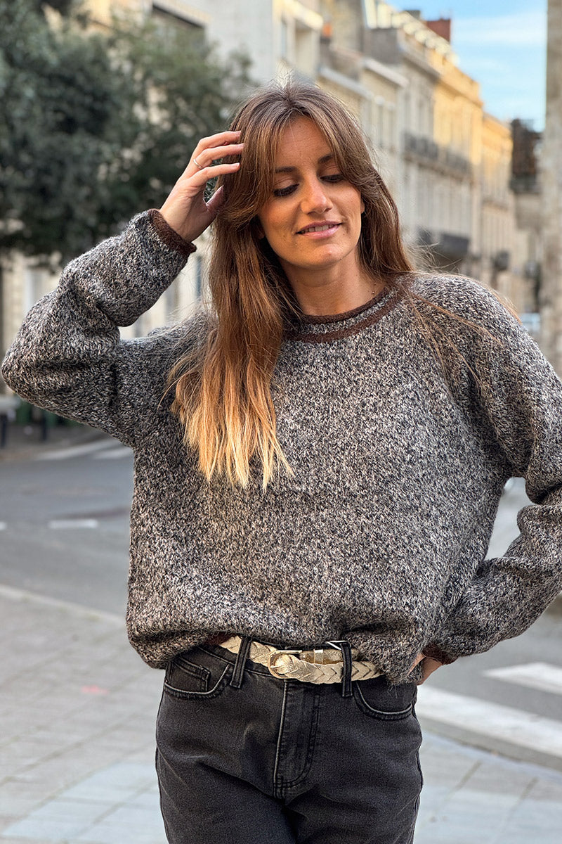 Pull tout doux et moelleux chiné noir et marron