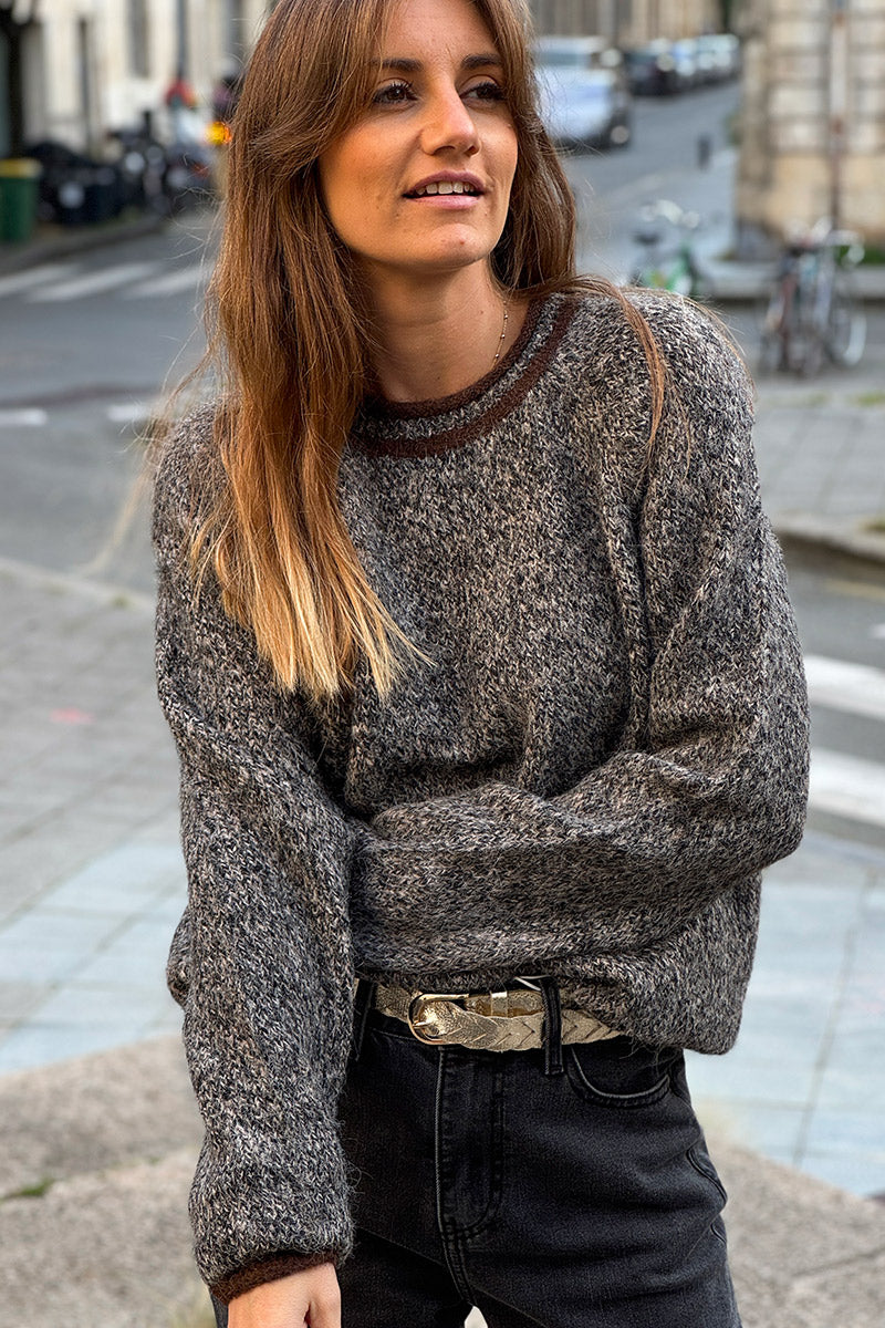 Pull tout doux et moelleux chiné noir et marron