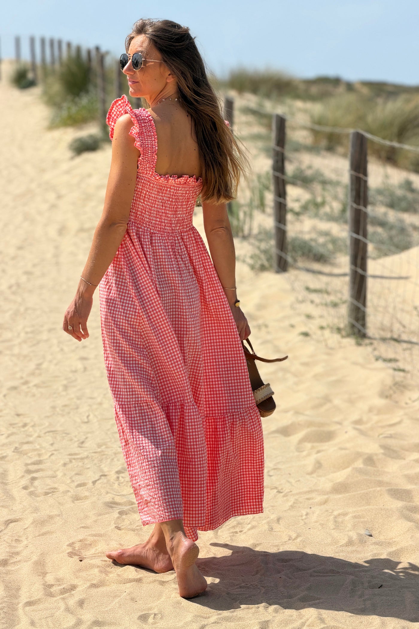 Pink Gingham Smocked Sun Dress