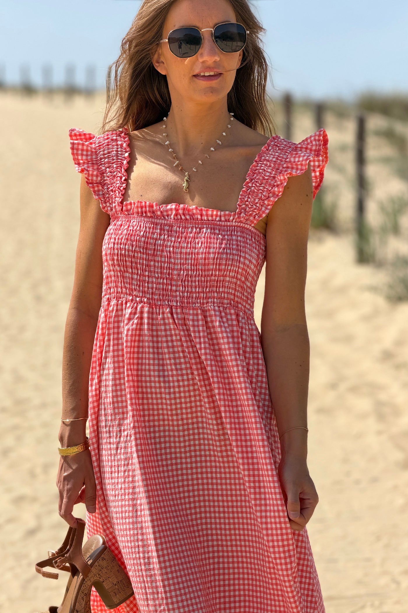 Pink Gingham Smocked Sun Dress