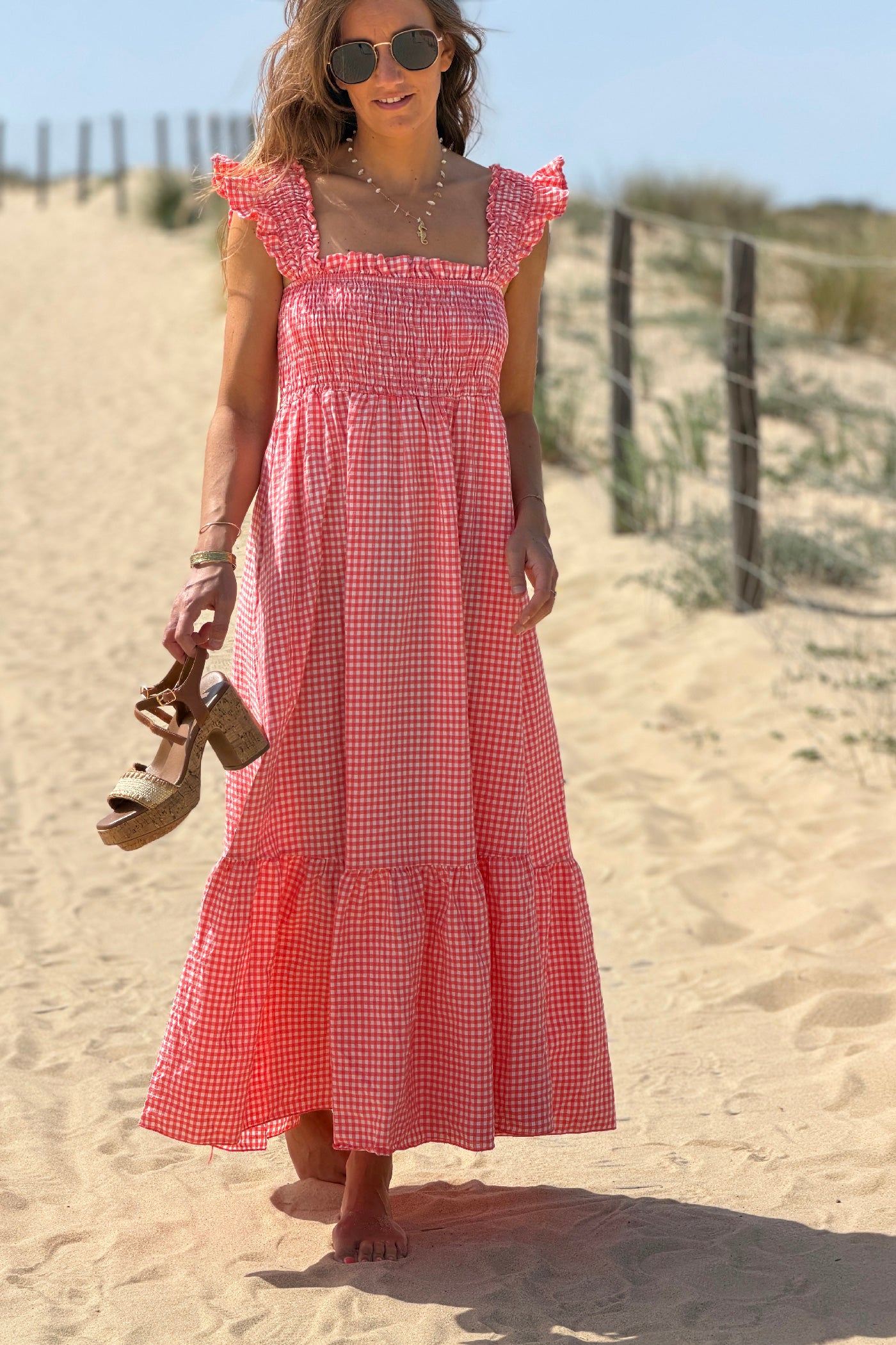 Pink Gingham Smocked Sun Dress