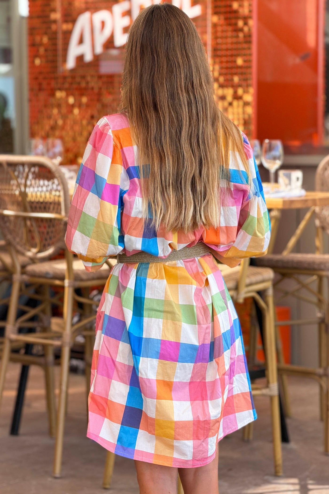 Robe chemise en coton imprimé carreaux multicolores