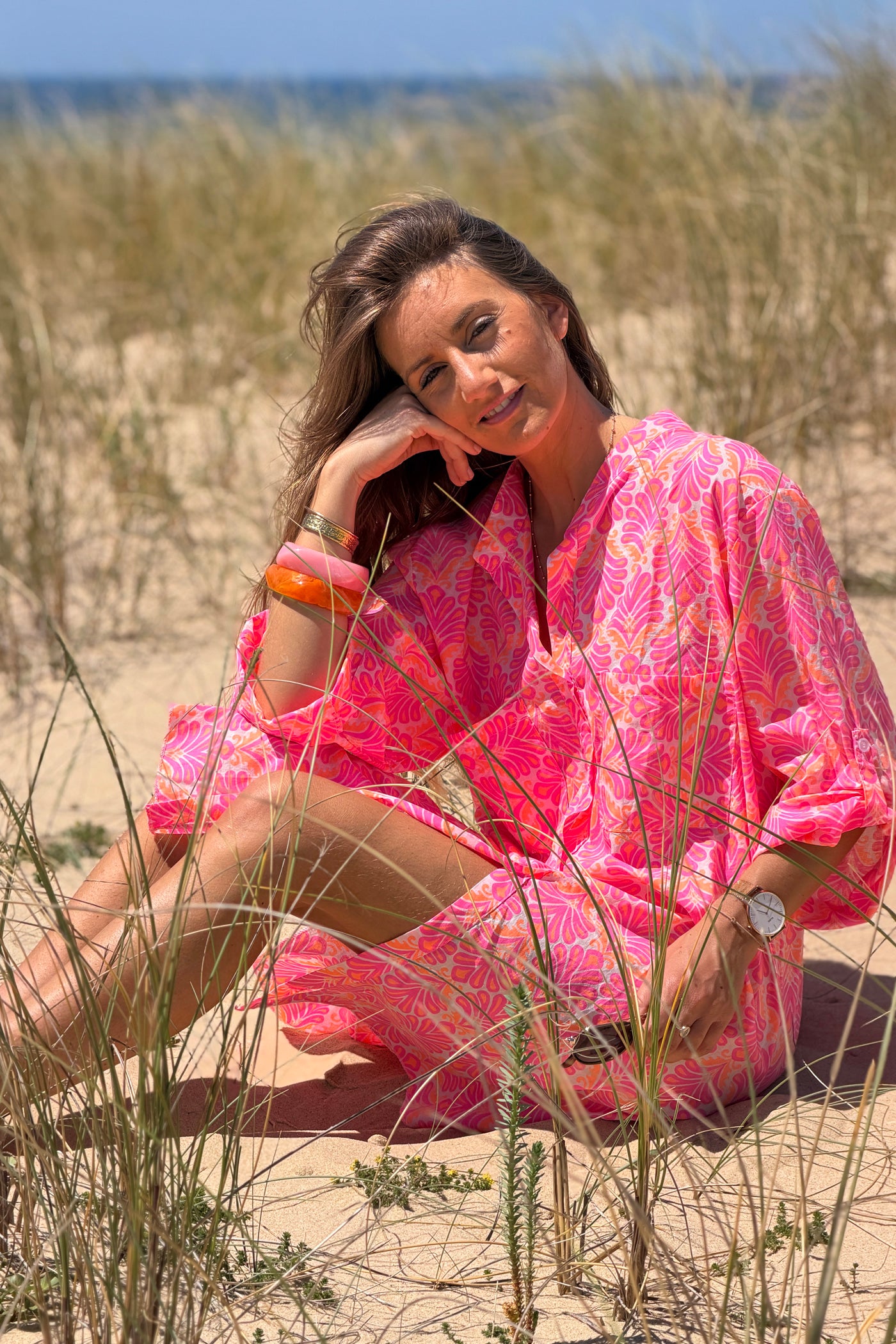 Pink Tropical Flourish Shirt Dress