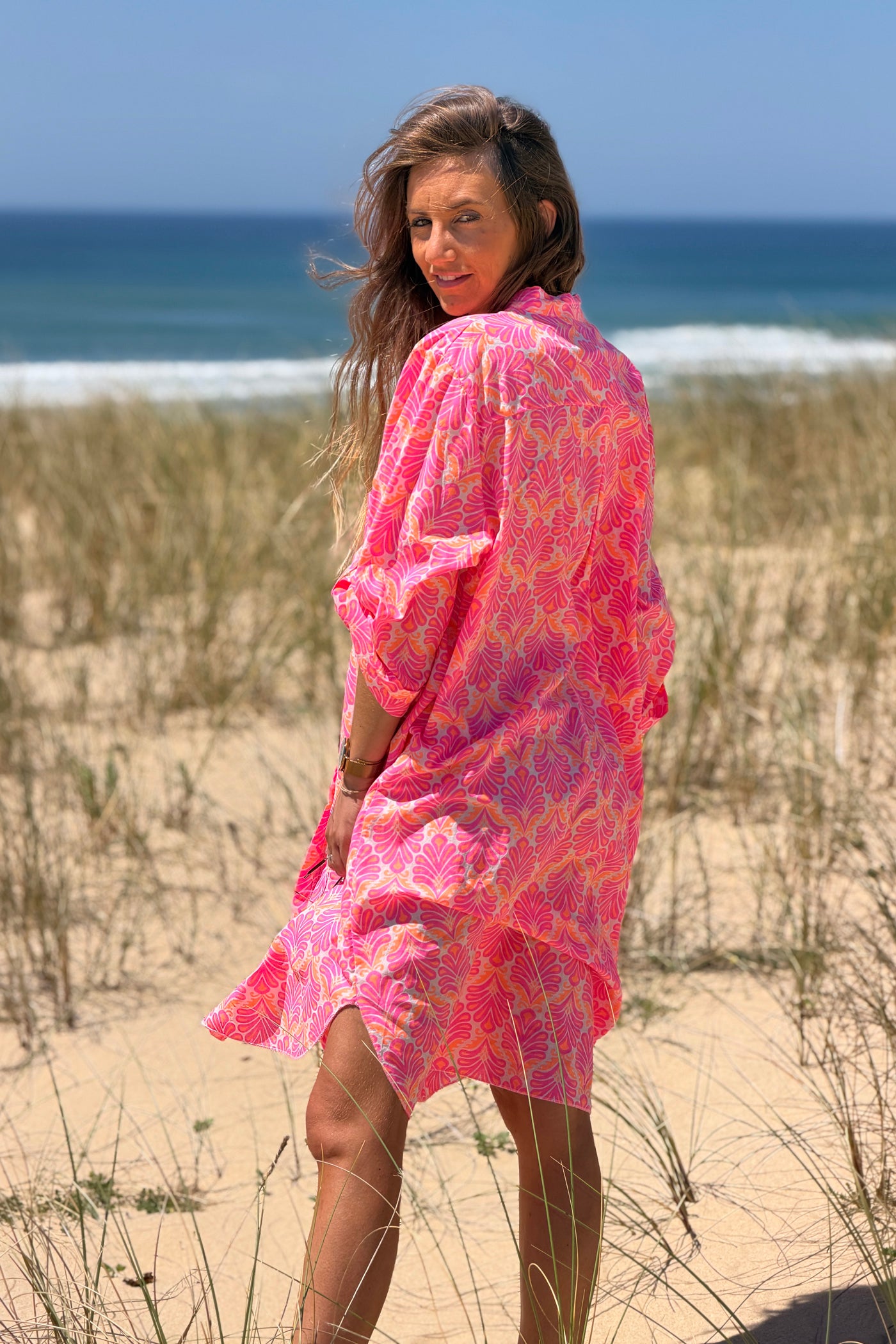 Pink Tropical Flourish Shirt Dress