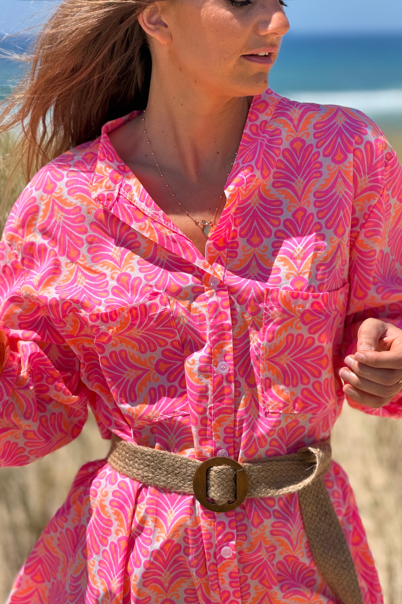 Pink Tropical Flourish Shirt Dress