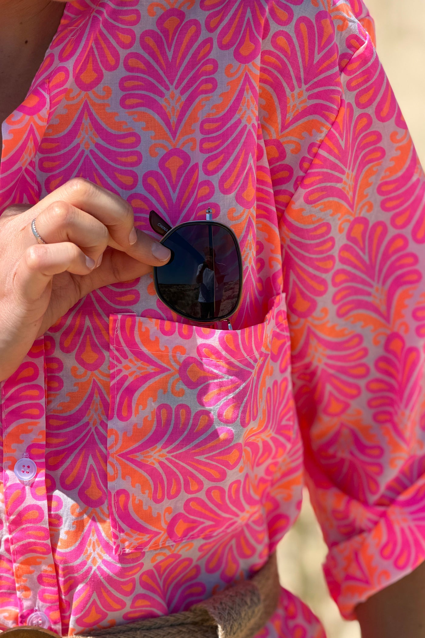 Pink Tropical Flourish Shirt Dress