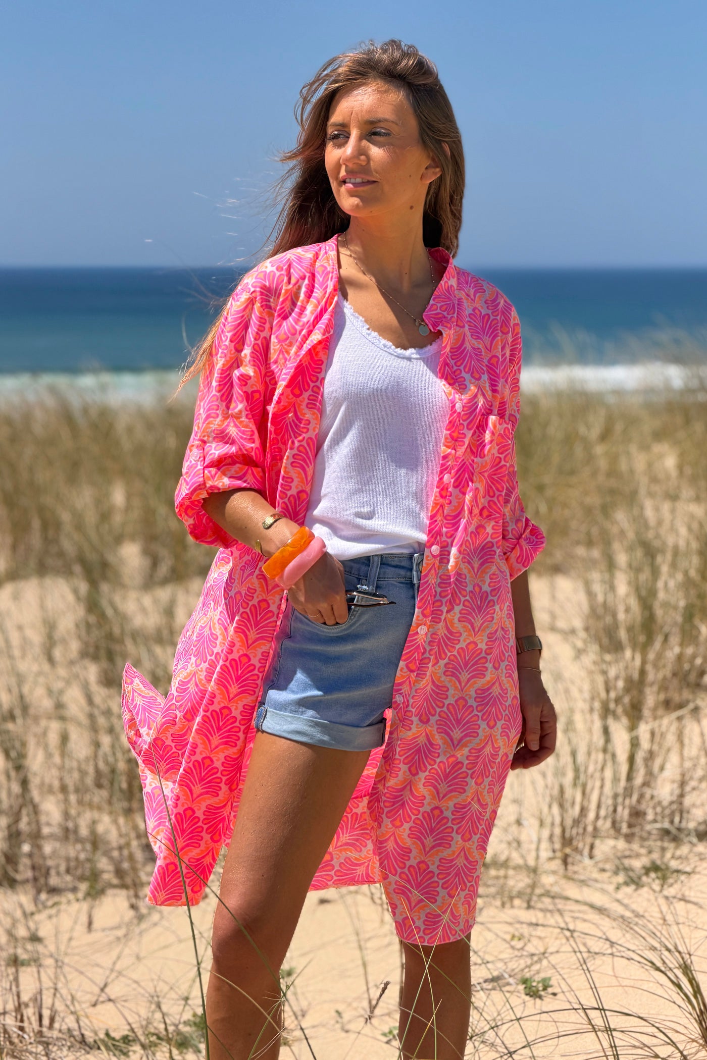 Pink Tropical Flourish Shirt Dress