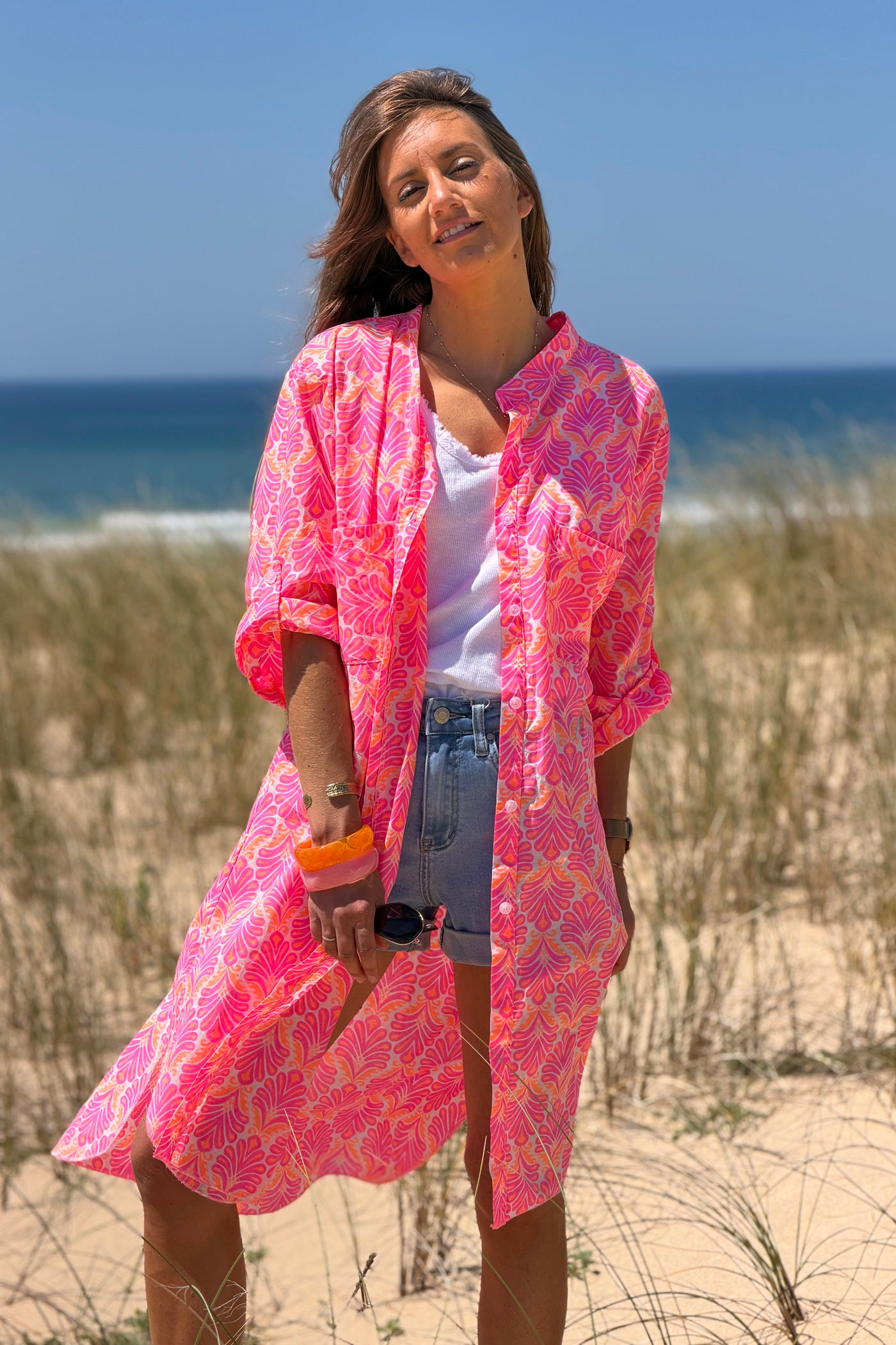 Pink Tropical Flourish Shirt Dress