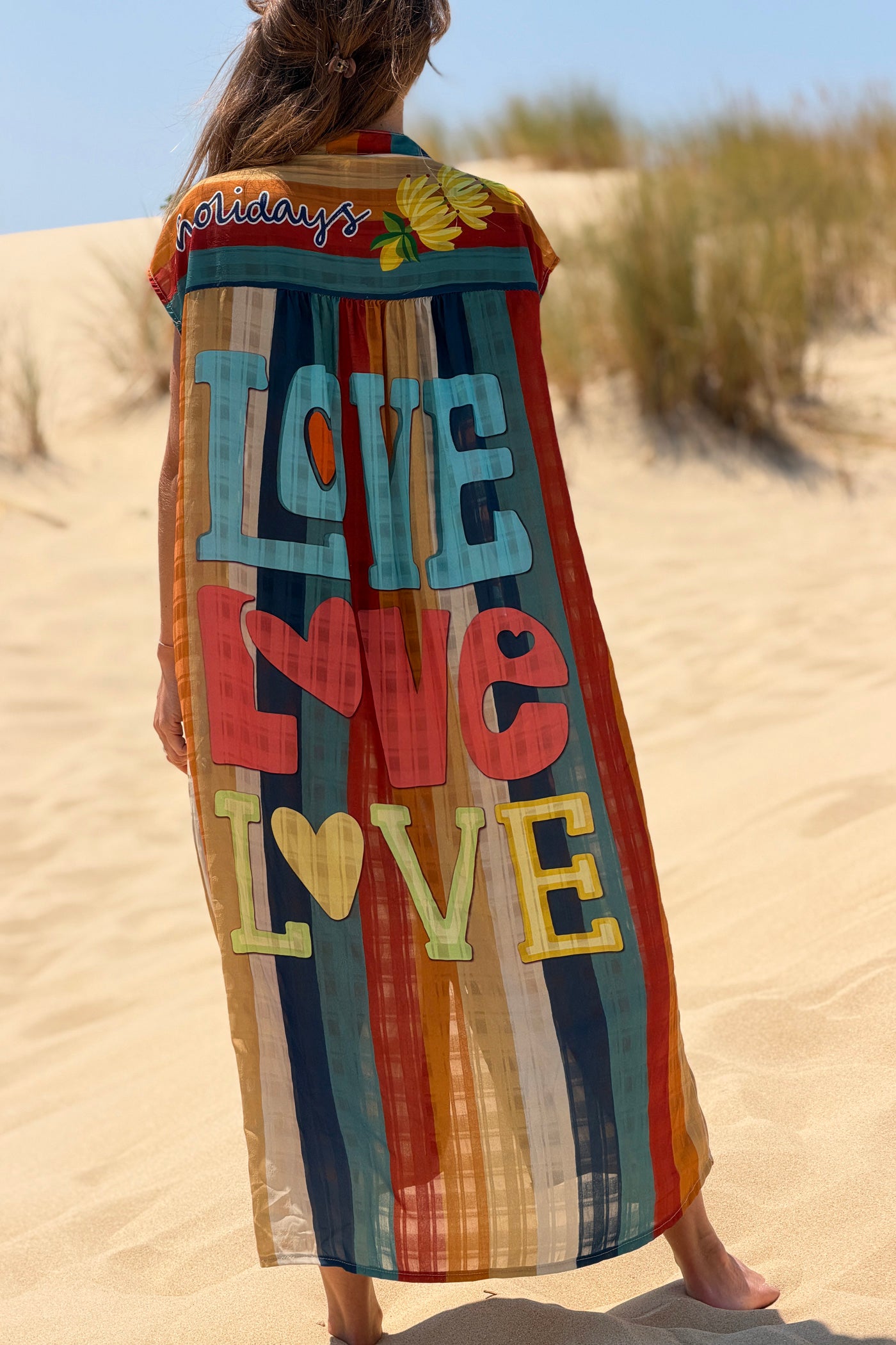 Robe chemise large et fluide coupe loose imprimé rayures love et perroquet