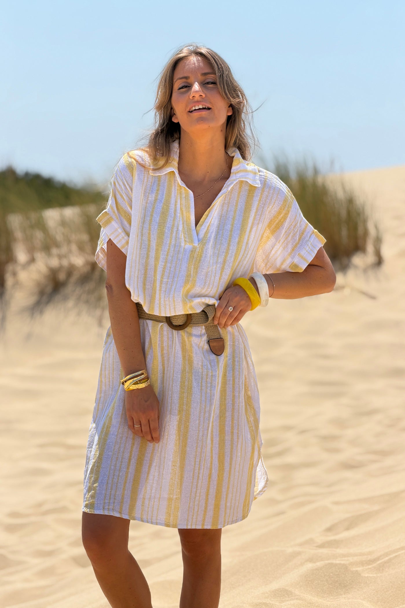 Yellow Striped Beach Caftan
