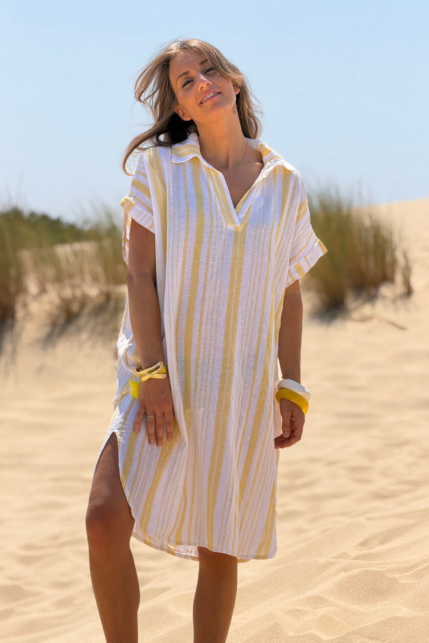 Yellow Striped Beach Caftan