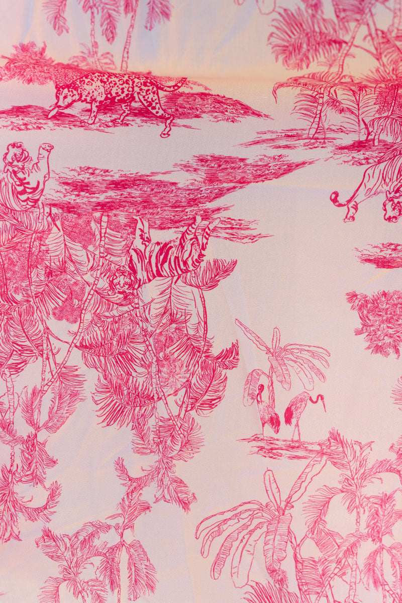 Vestido fluido con estampado toile de jouy fucsia