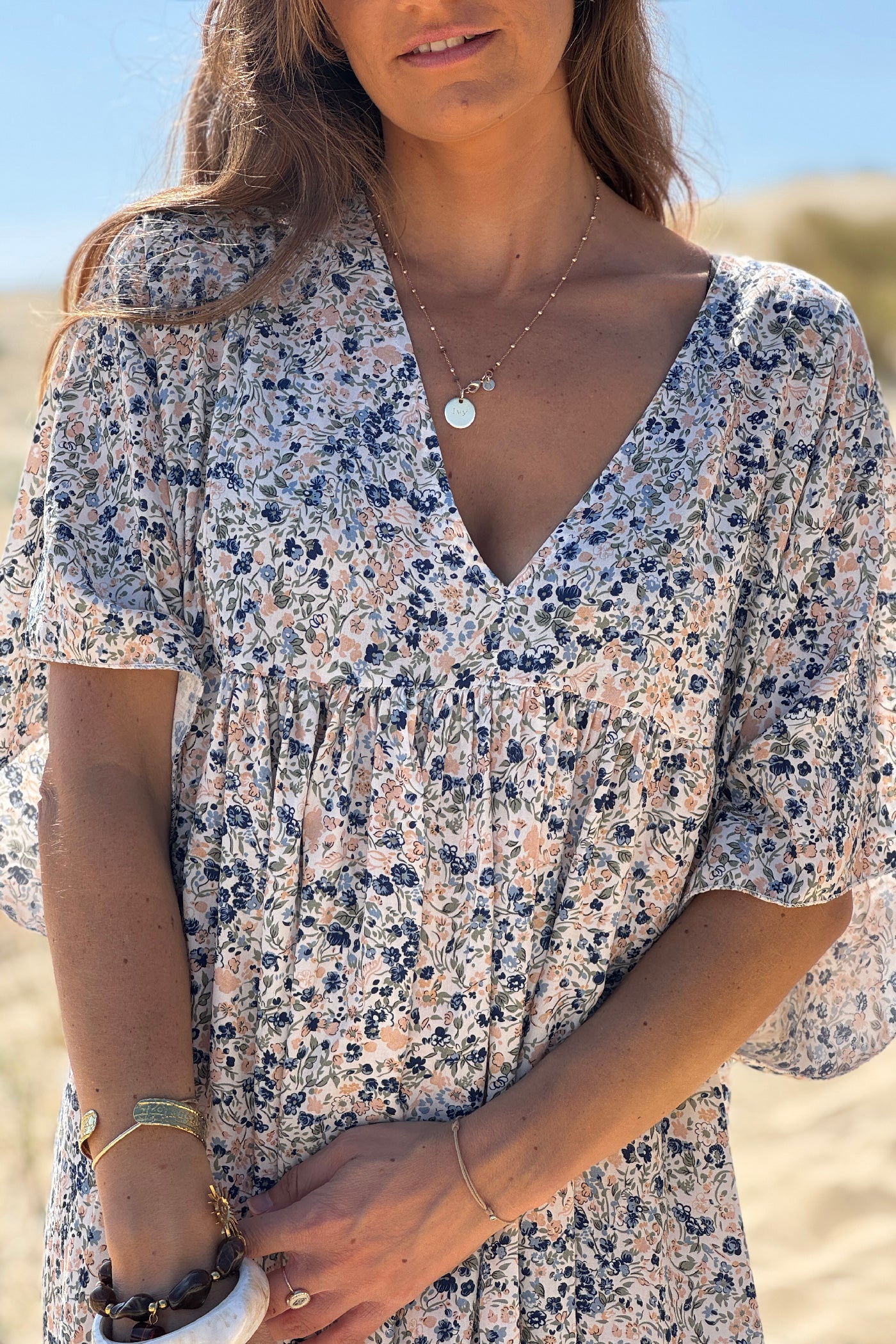 Navy blue Ditsy Floral Prairie Dress