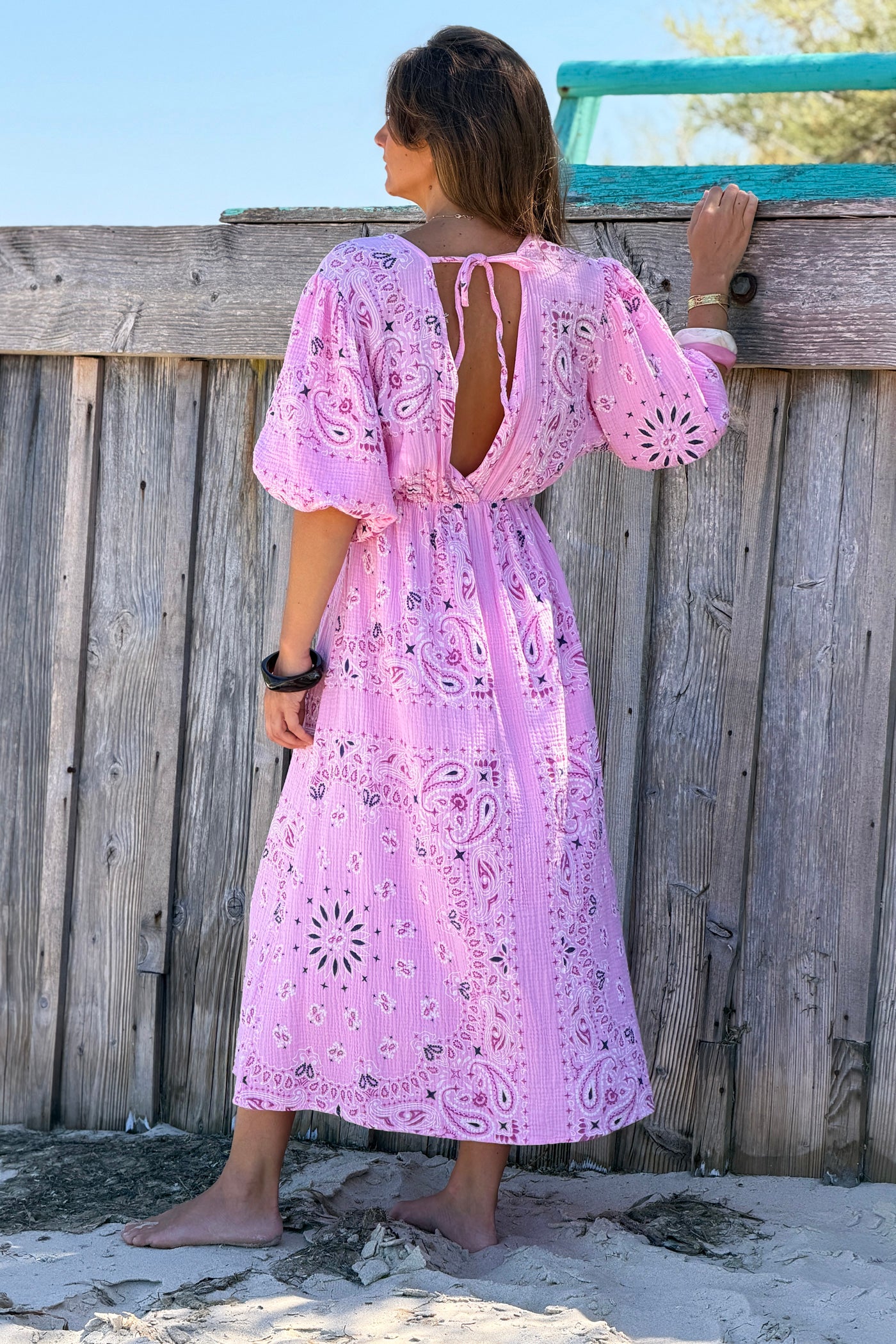 Pink Gauze Bandana Print Dress