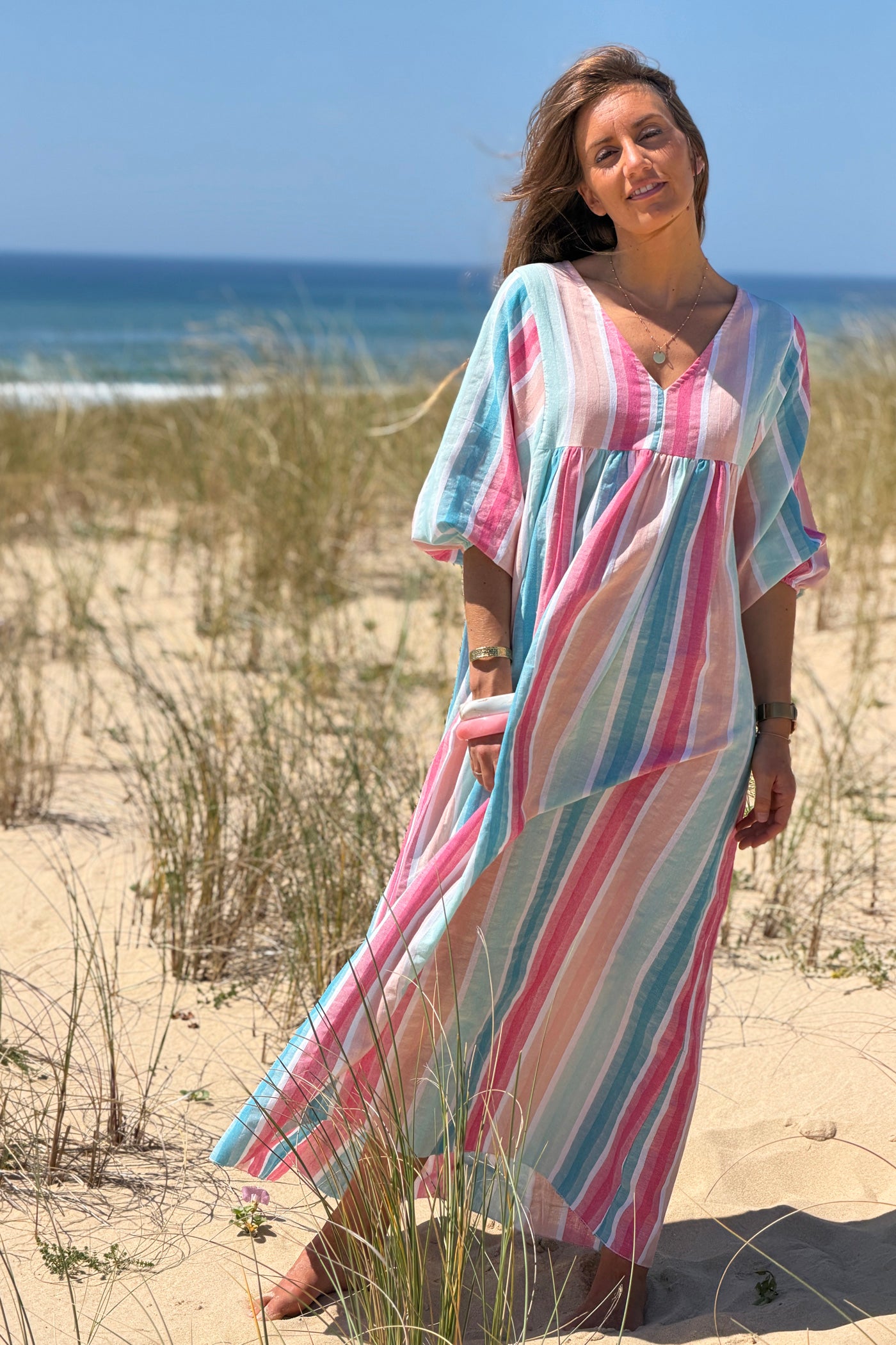 Blue Vintage Stripe Smock Caftan