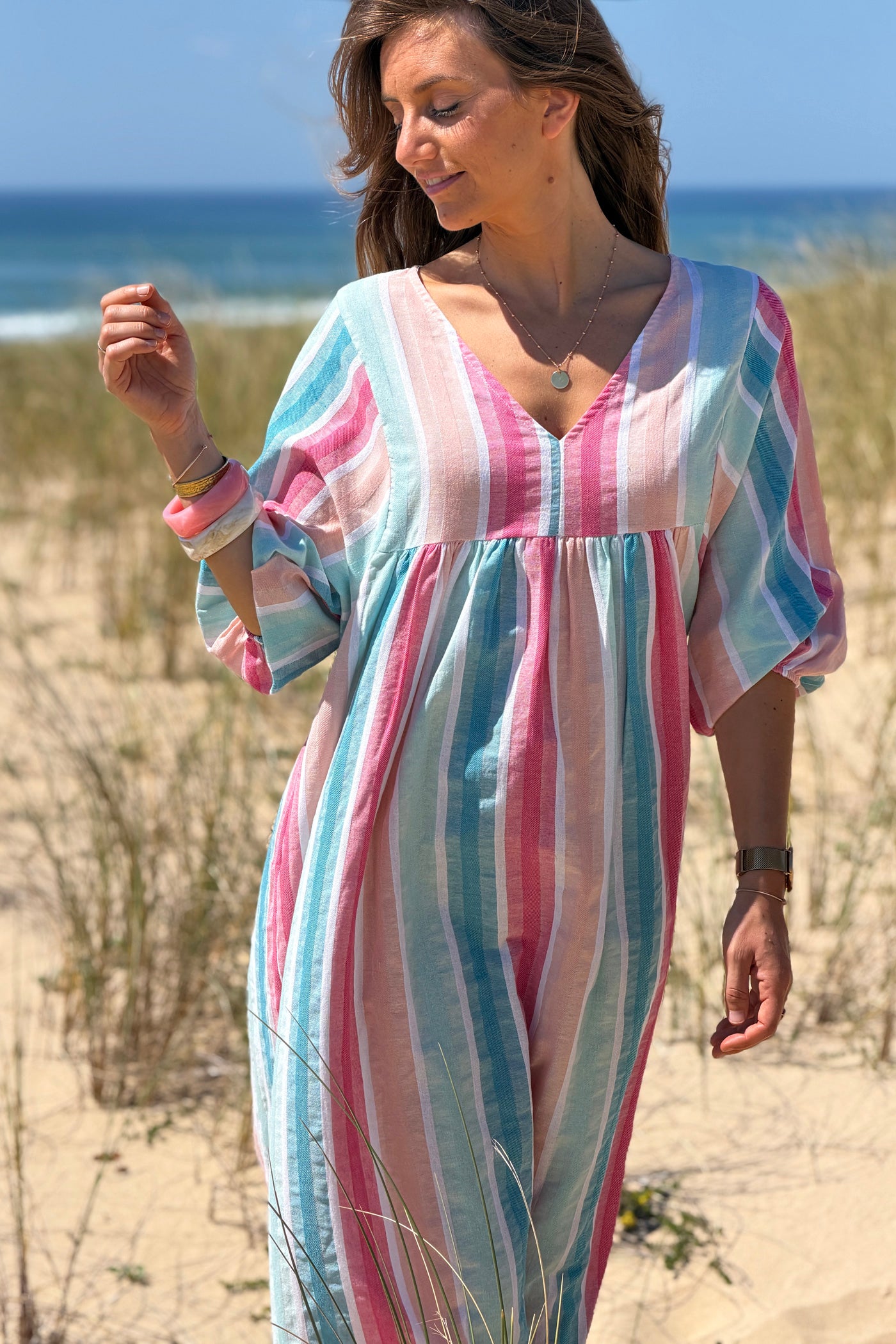 Blue Vintage Stripe Smock Caftan