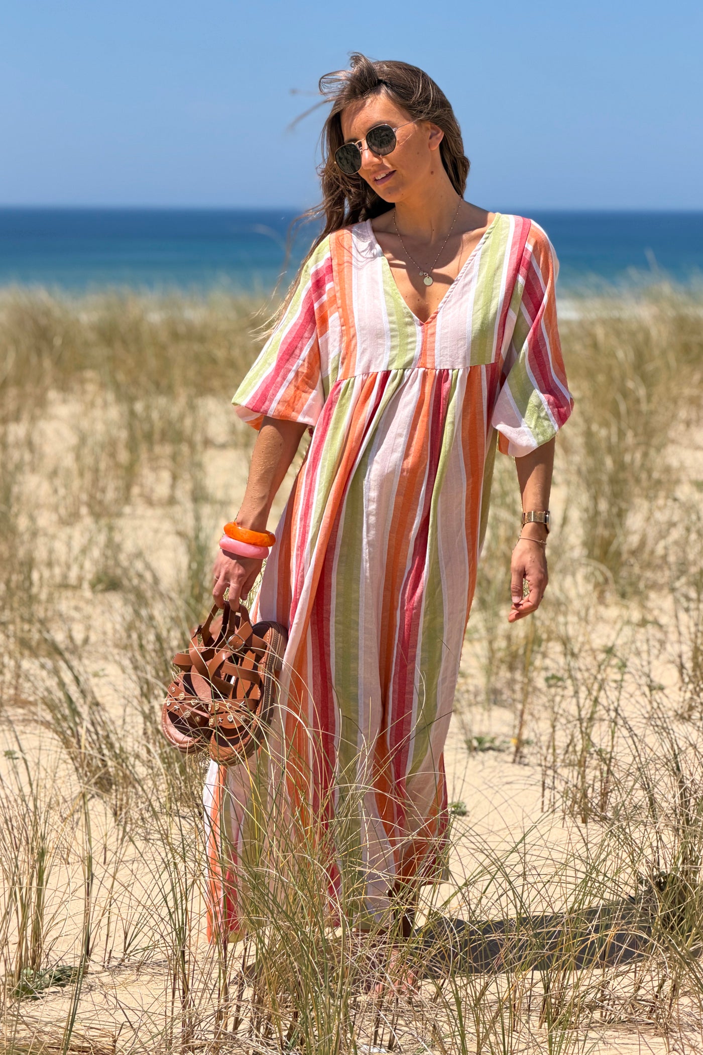 Orange Vintage Stripe Smock Caftan