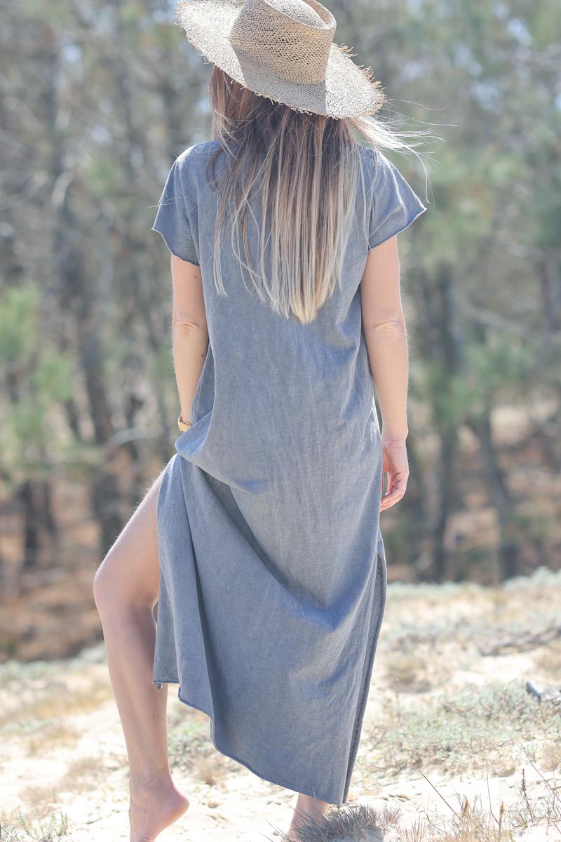 Vestido largo gris rock and roll algodón