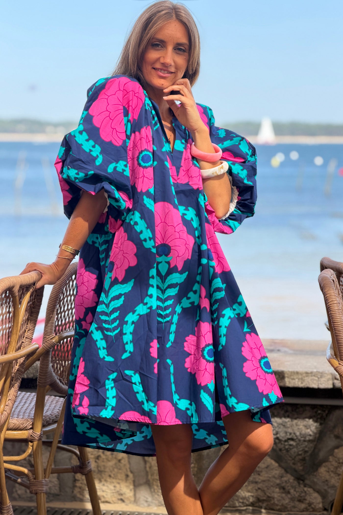 Navy Island Floral Blouse