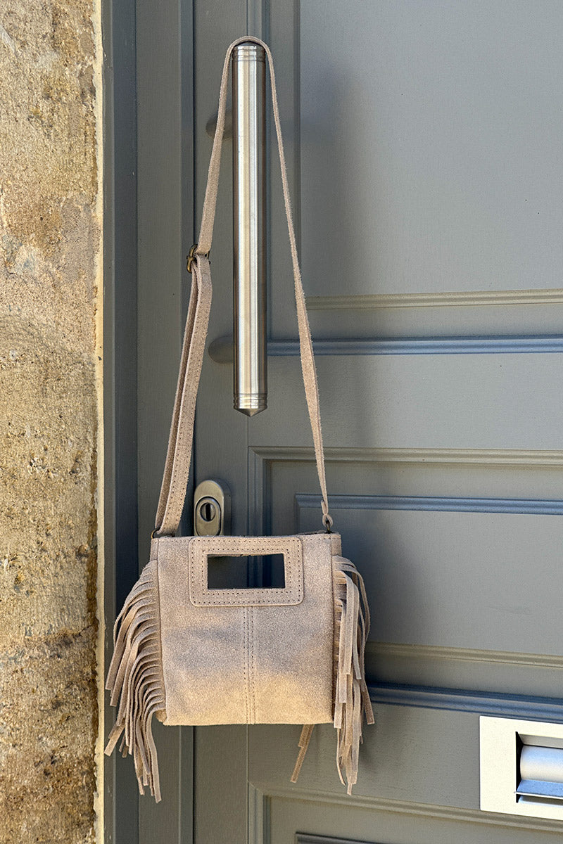 Cream Suede Fringe Bag