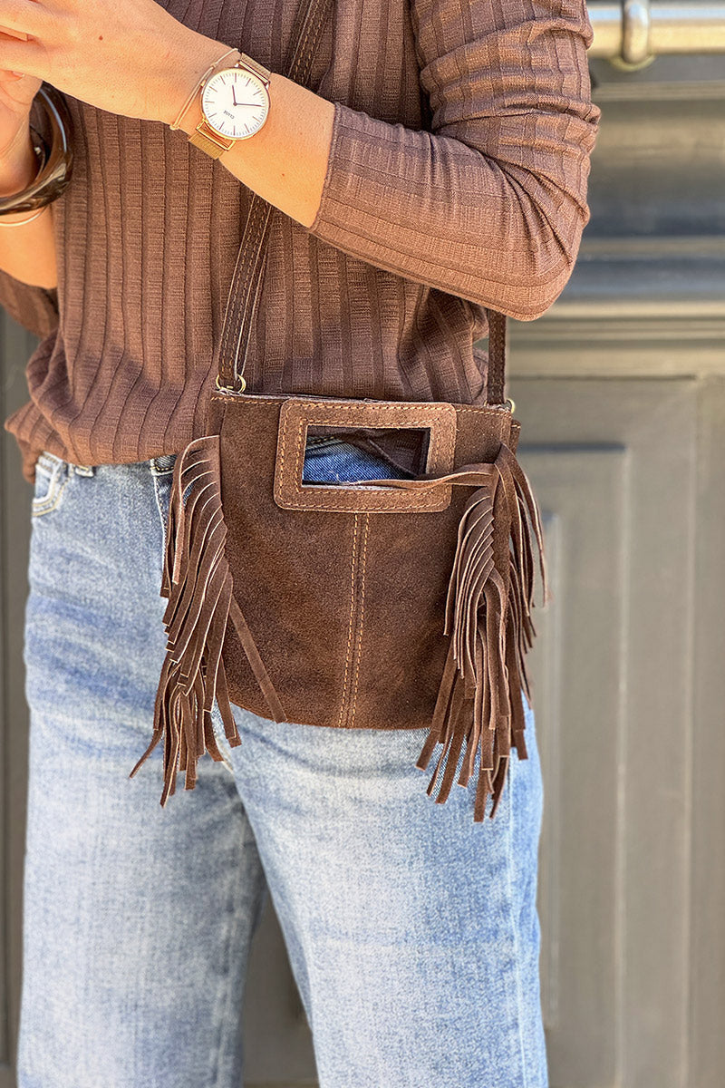 Brown chocolate Suede Fringe Bag