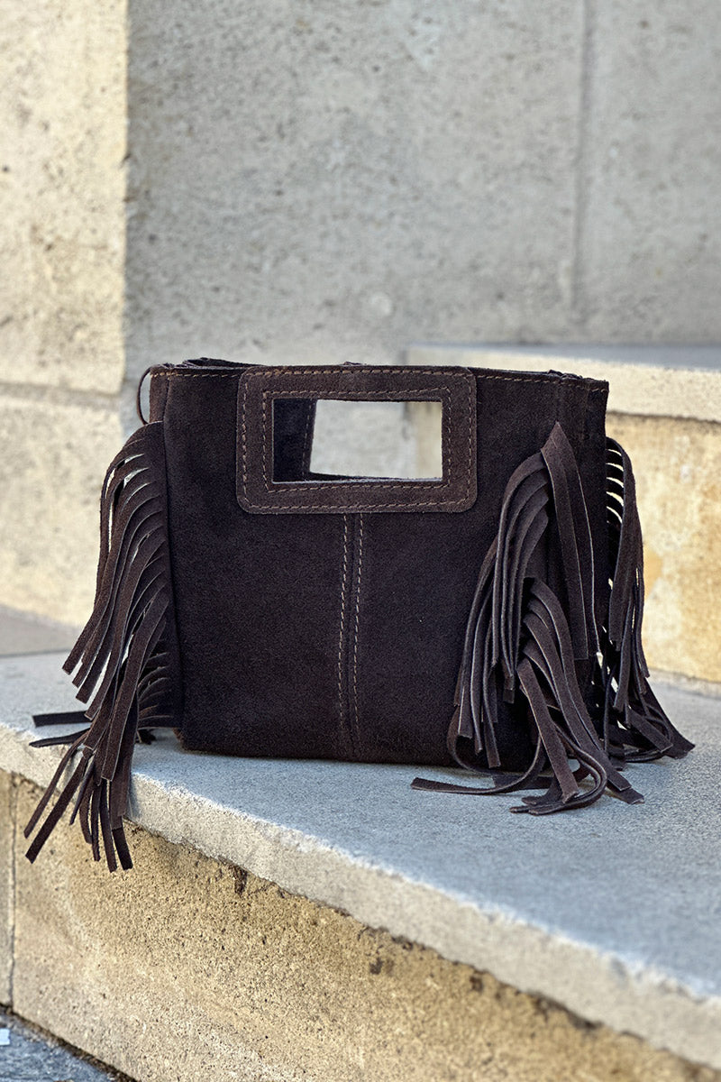 Brown chocolate Suede Fringe Bag