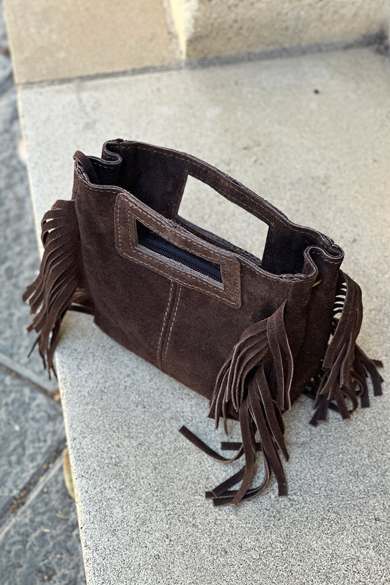 Brown chocolate Suede Fringe Bag