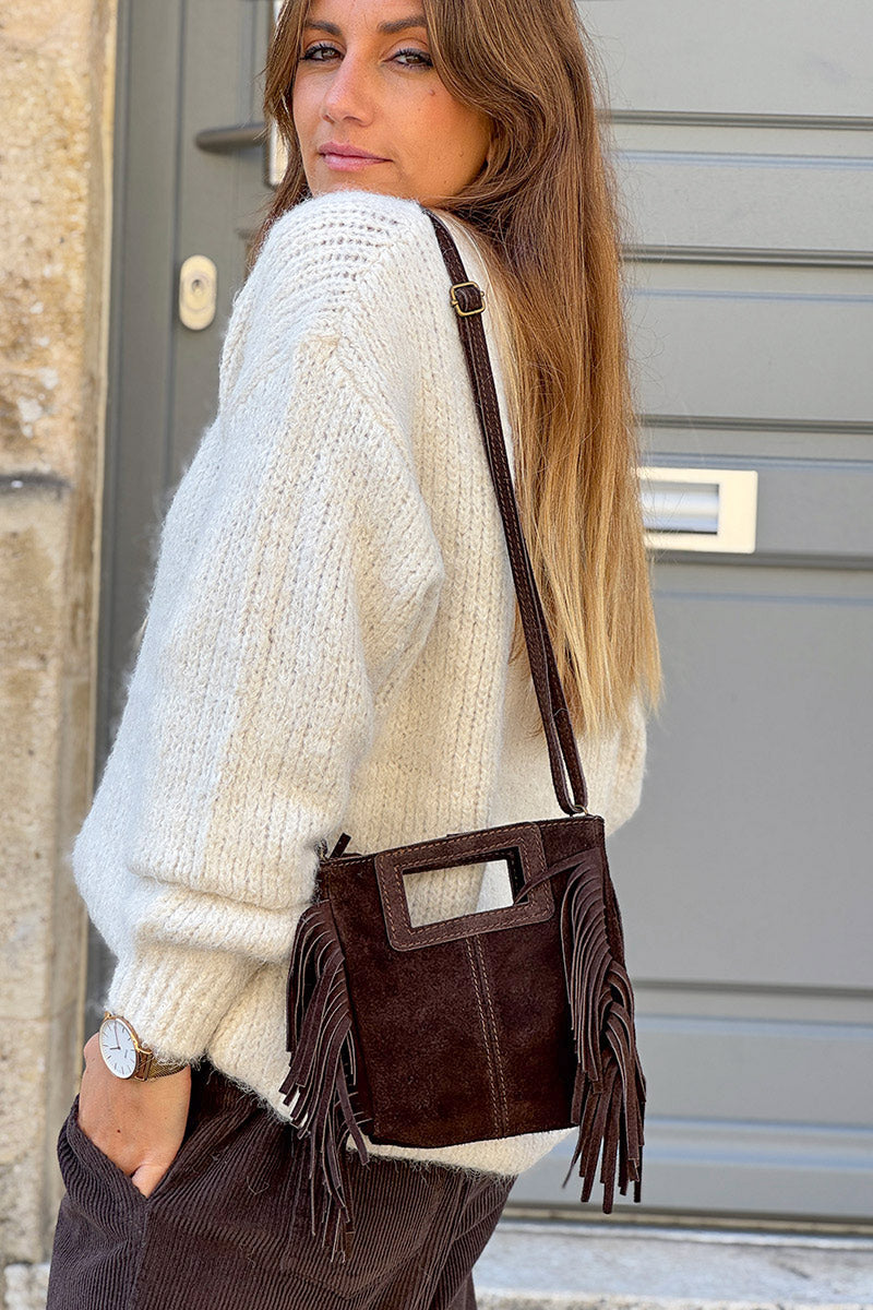 Brown chocolate Suede Fringe Bag
