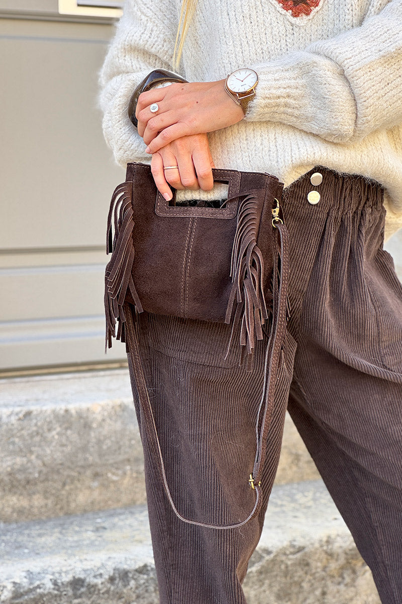 Brown chocolate Suede Fringe Bag