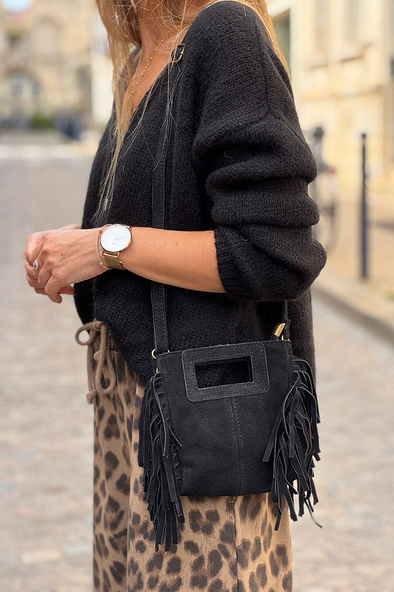 Black Suede Fringe Bag