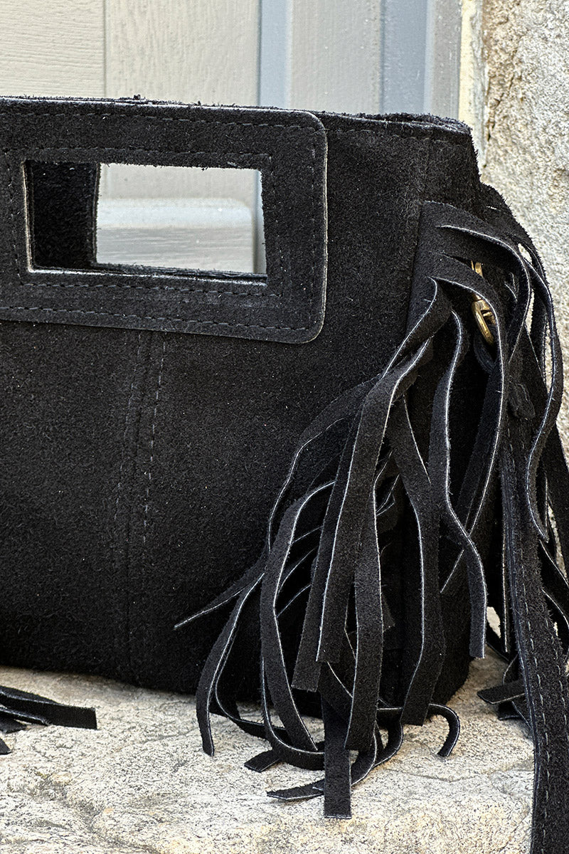 Black Suede Fringe Bag