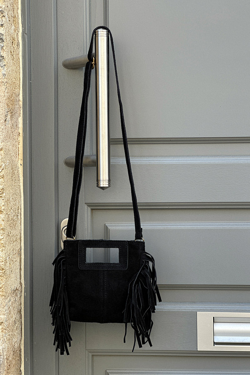 Black Suede Fringe Bag