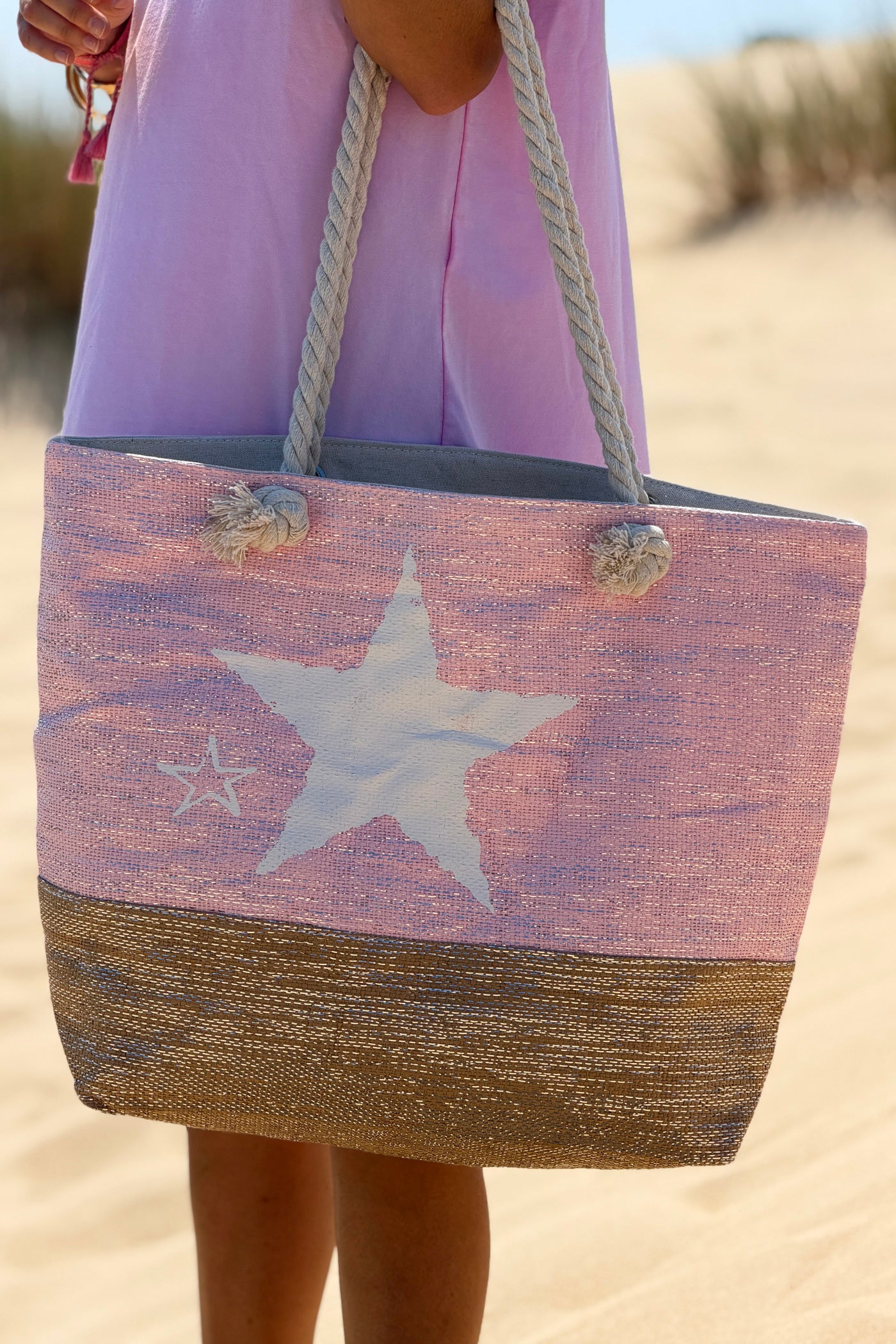 Pink Beach Star Woven Tote