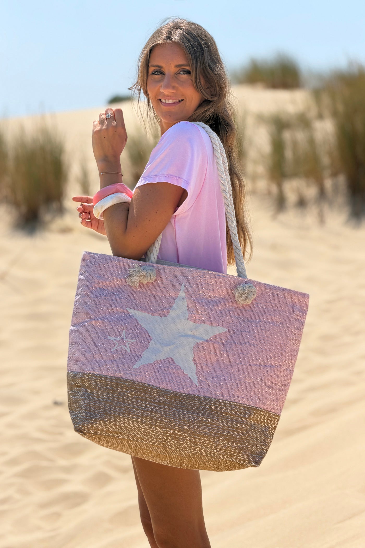 Pink Beach Star Woven Tote