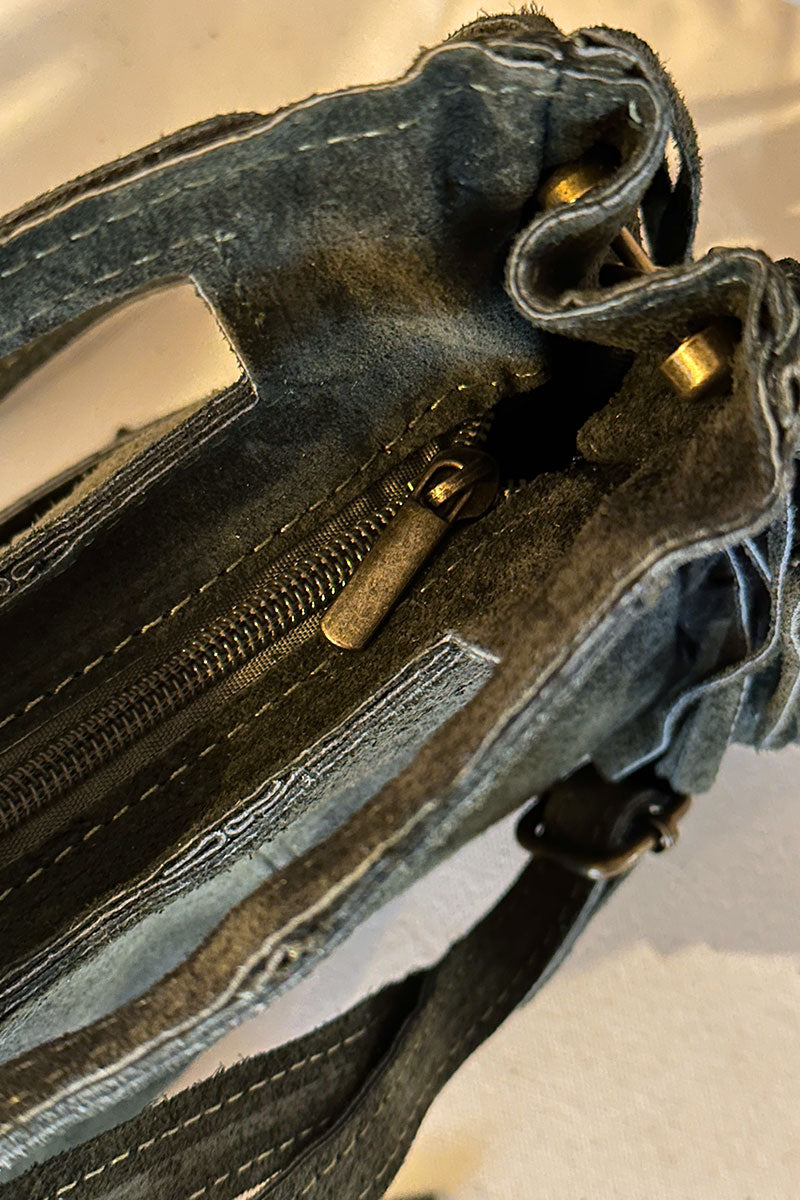 Olive Suede Fringe Bag
