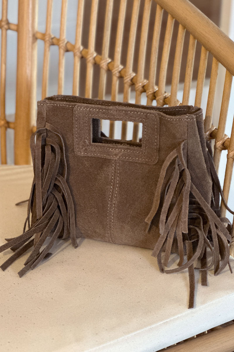 Taupe Suede Fringe Bag