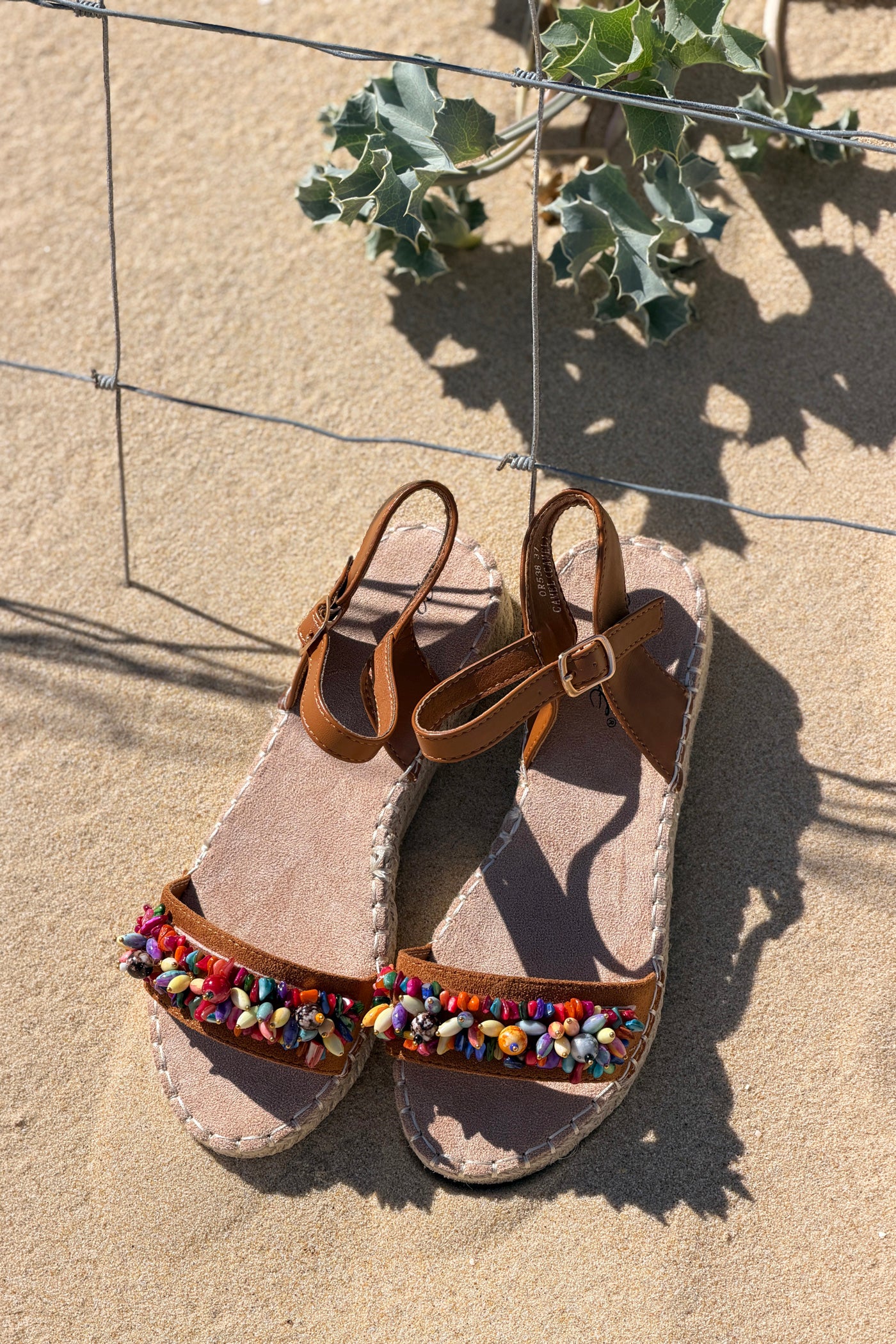 Brown Suedette Rainbow Bead Espadrilles