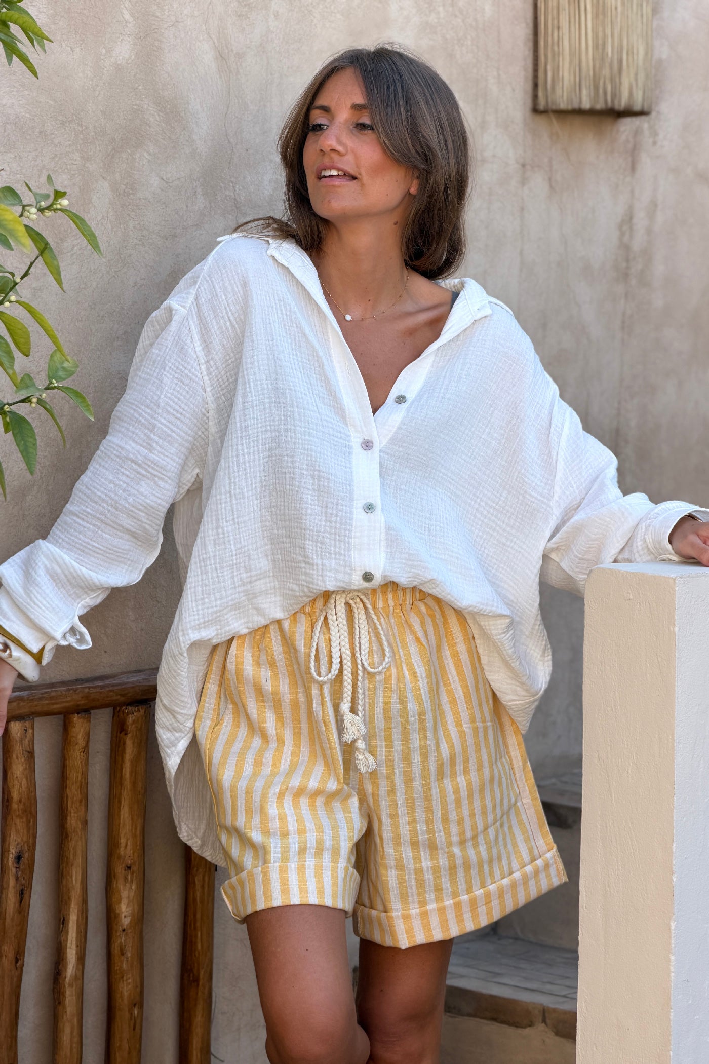 Yellow Cabana Stripe Cotton Shorts