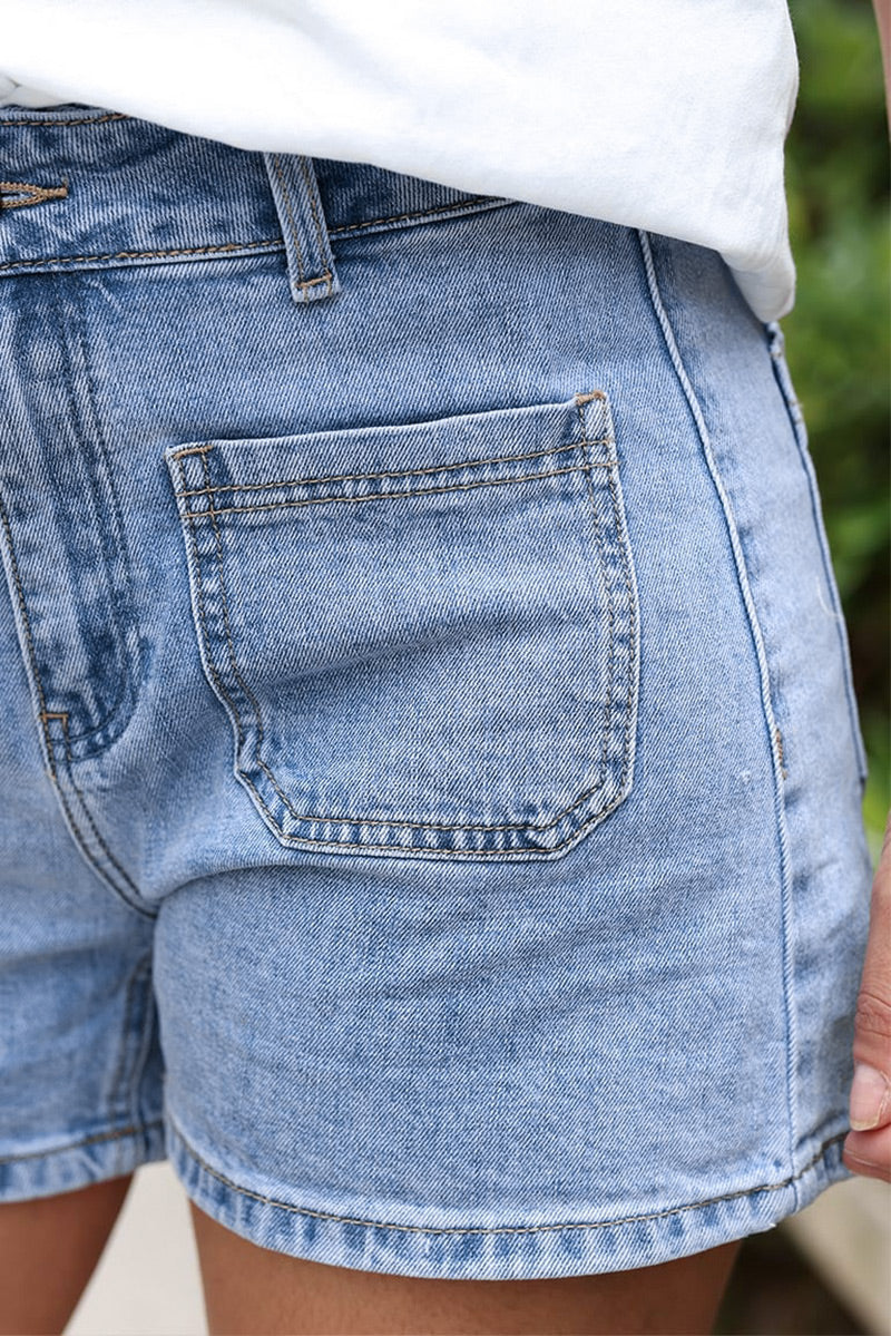 Washed denim shorts with patch pockets