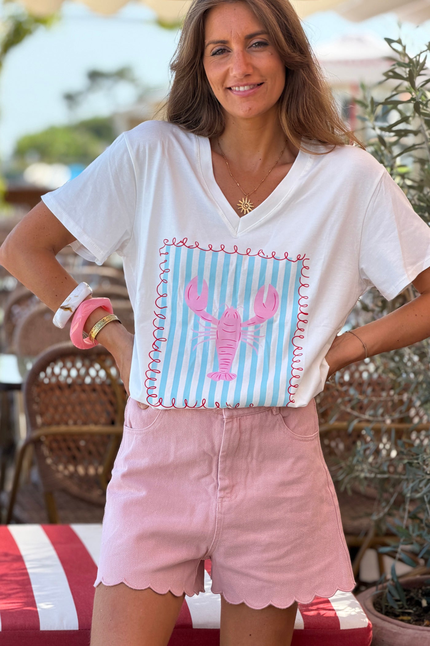 Baby Pink Scalloped Hem Twill Shorts