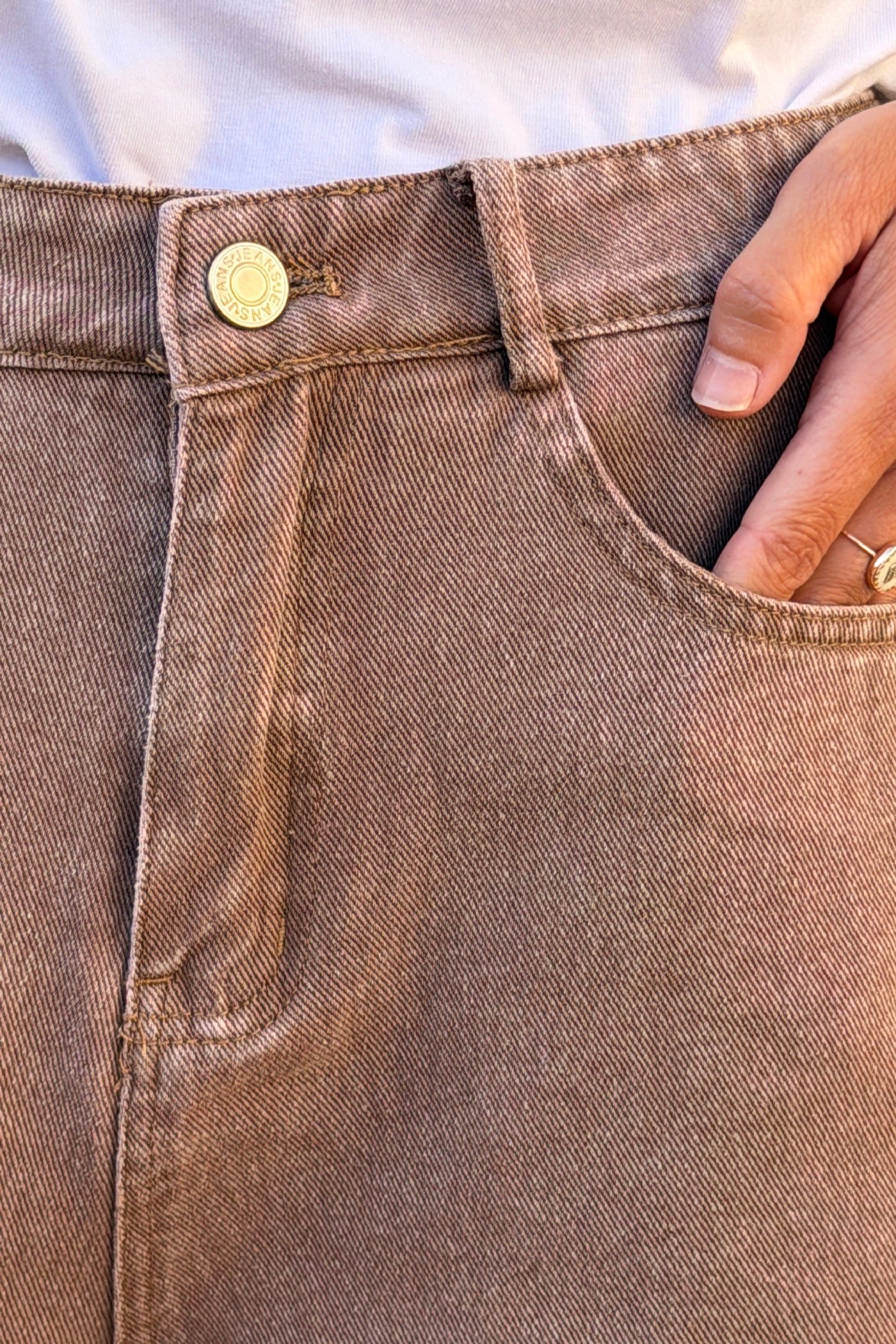 Taupe Denim Scalloped Hem Shorts