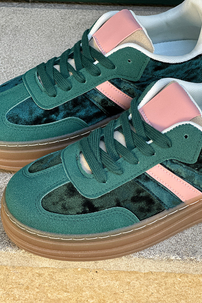 Teal Velvet and Suede Sport Stripe Sneakers
