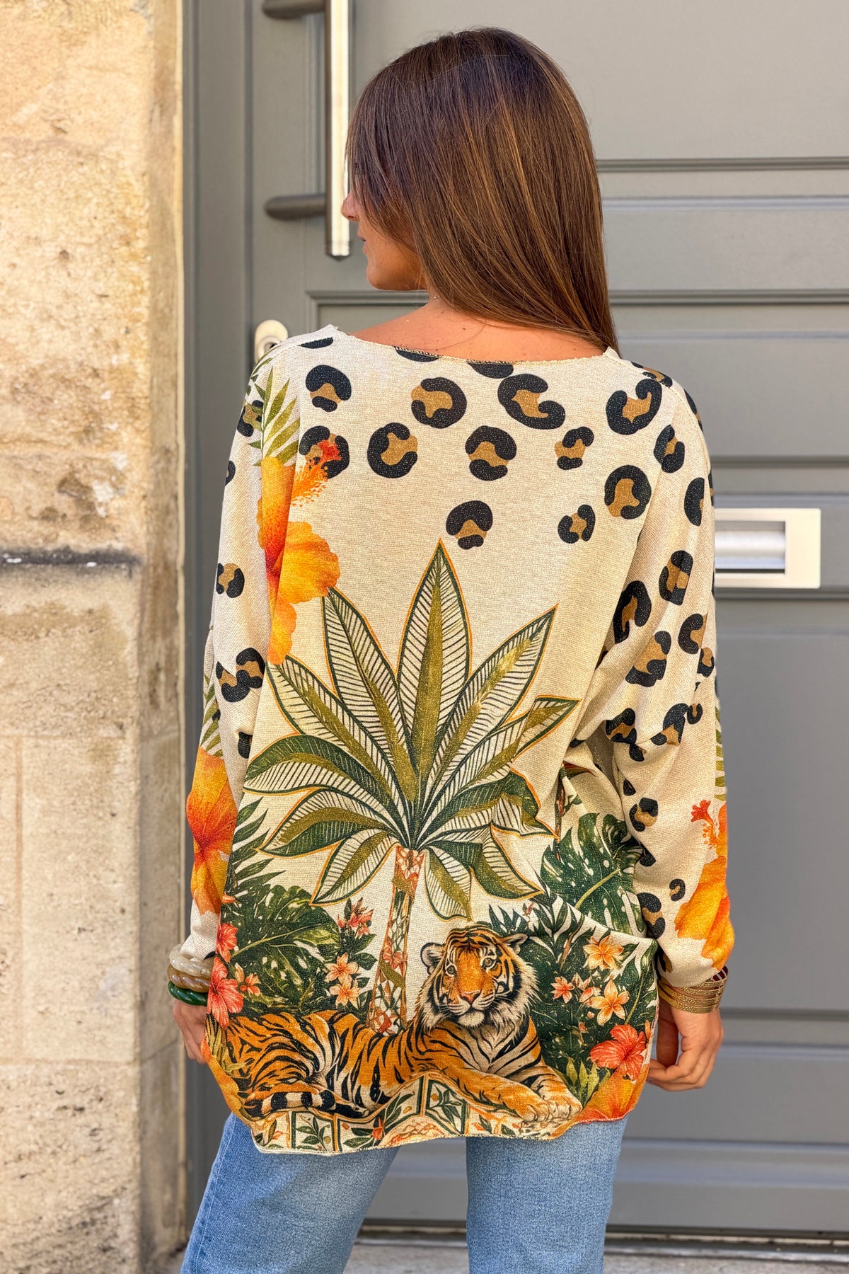 Olive Tiger Palm V-Neck Sweater